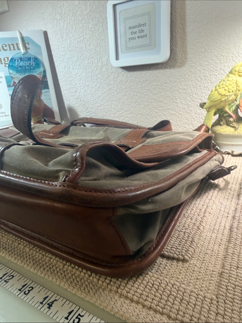 Allen Edmonds Waxed Canvas Leather Messenger Briefcase Laptop Bag - Picture 3 of 15
